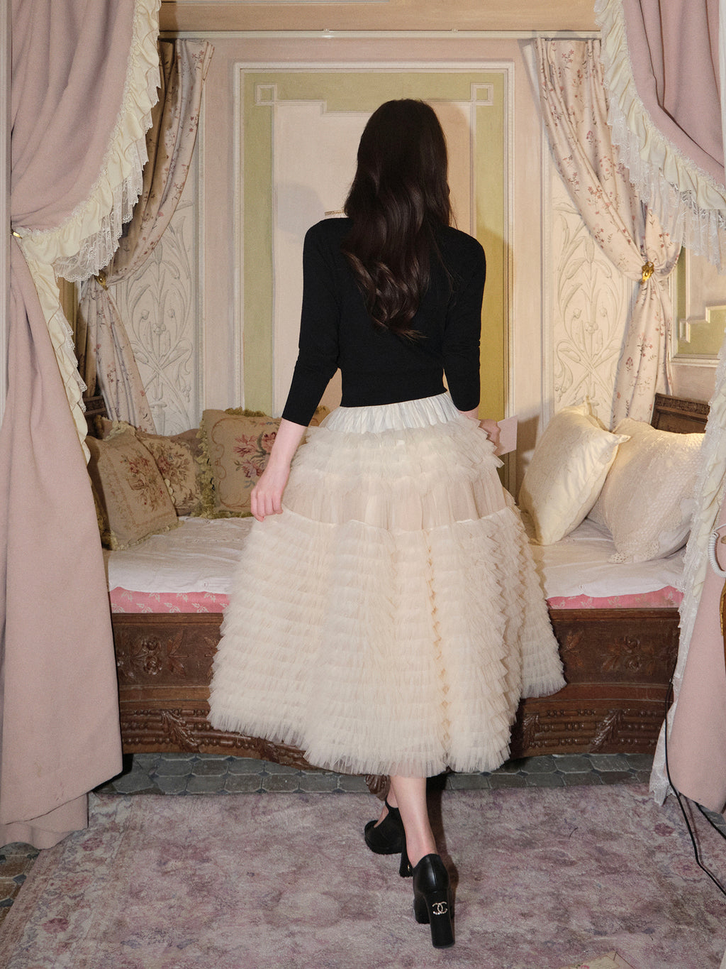 Avenement Women's Pleated Mesh A-Line Skirt