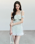 Fragile Heart Korean-style embroidered hollow out dress in white tea color for spring
