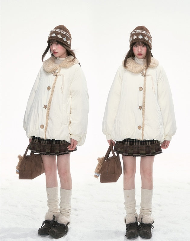 CANSTOREGIRLS 'Rongjian Xingtui' Canned Food Store winter thick warm white bud collar down jacket 90 new