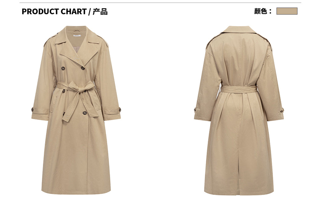 Ariseism Women's Autumn Vintage Khaki Double-breasted Turn-down Lapel Windbreaker Jacket