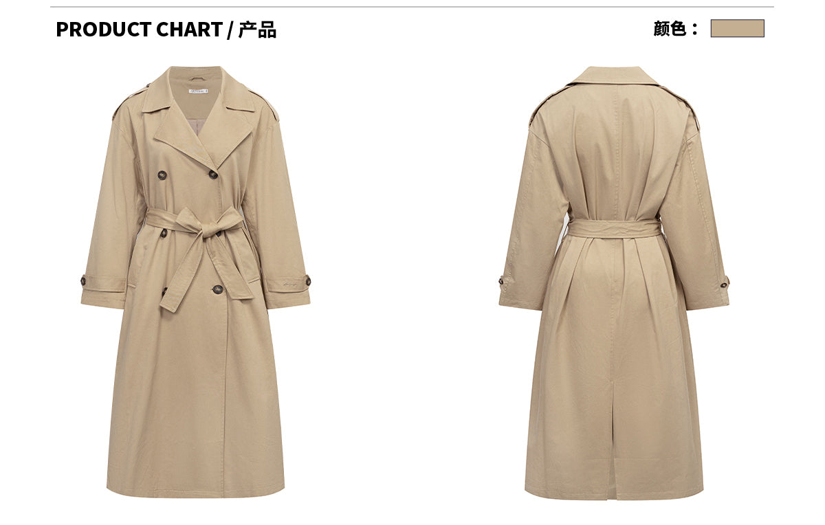 Ariseism Women's Autumn Vintage Khaki Double-breasted Turn-down Lapel Windbreaker Jacket