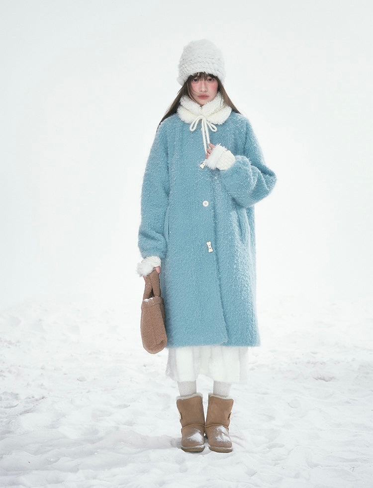 CANSTOREGIRLS Canned Goods Store women's coat 2025 winter new style color block medium length fur collar blue quilted wool