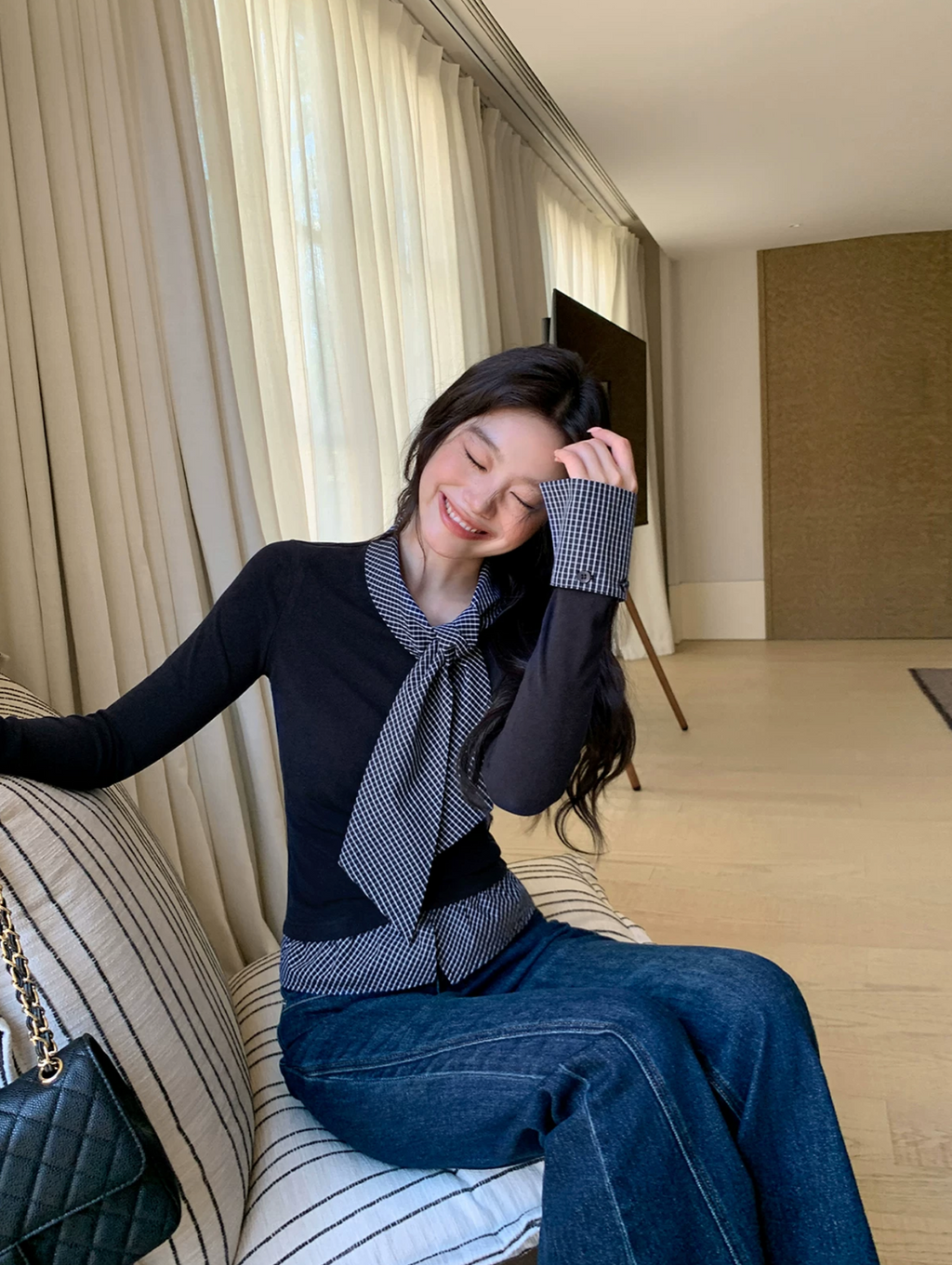 ALOHA HU Women's Lu Jianxi two-piece long-sleeved t-shirt, unique pleated design spring 2026.