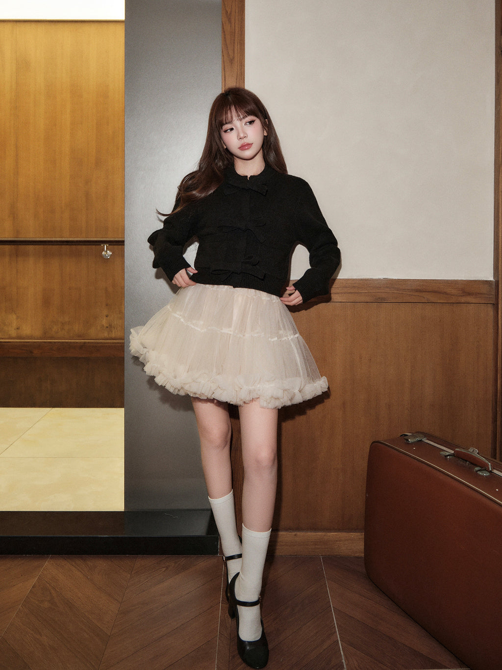 A-line dress, half dress, ruffled tulle mesh dress, fall winter AVENEMENT