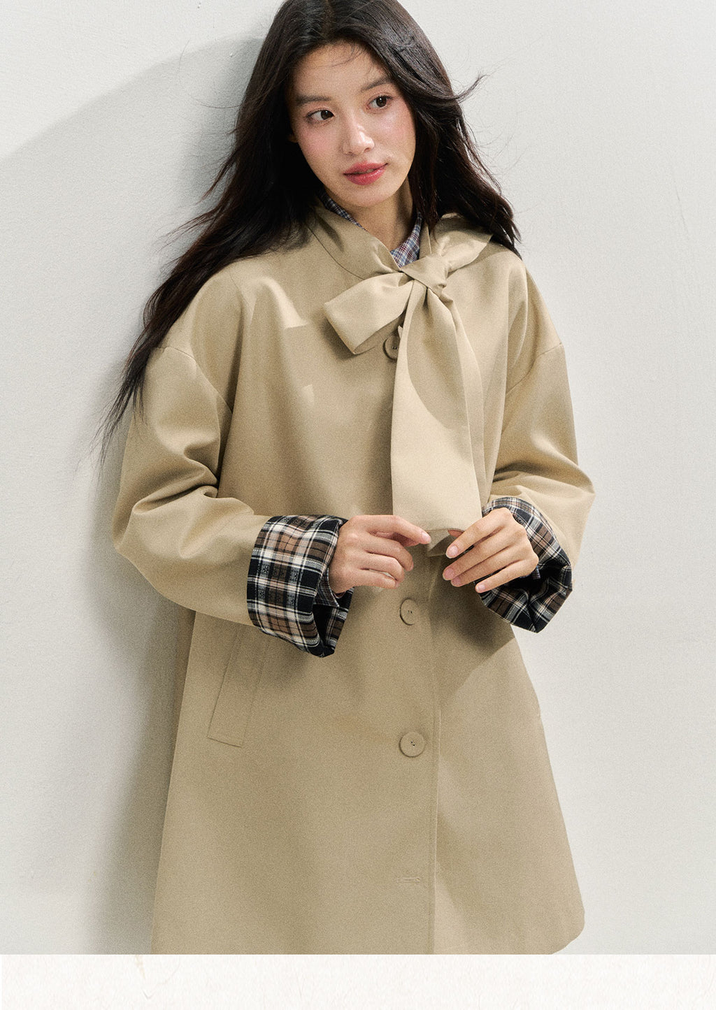 SUNSETPARK "Autumn Overture" Classic Khaki Check Trench Coat