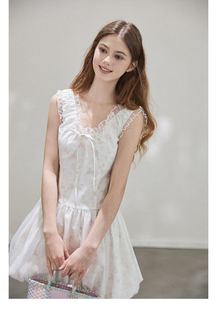 "Misty Summer" Sleeveless floral dress for women, Callmelater floral lace tutu dress