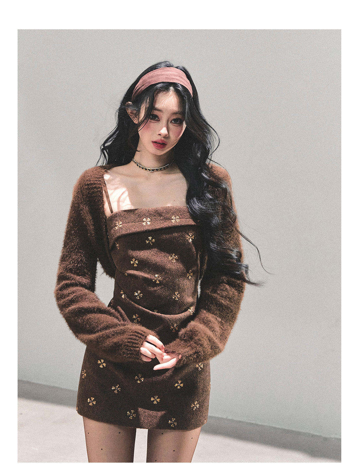 SHAOYEYAN Aomalm Women's "Begonia Blossoms Never Sleep" French Style Woolen Dress, Winter Short Skirt and Shawl.