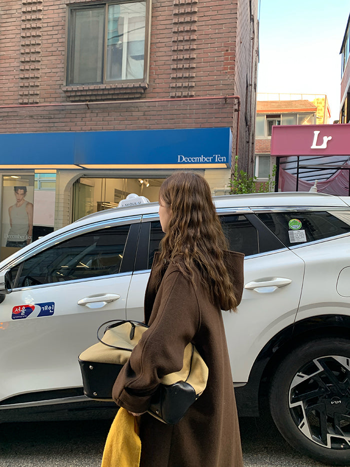 RAINY Women's Classic Single Breasted Hooded Wool Coat, Winter Design, Classic Style, Loose Fit, Versatile Wool Coat