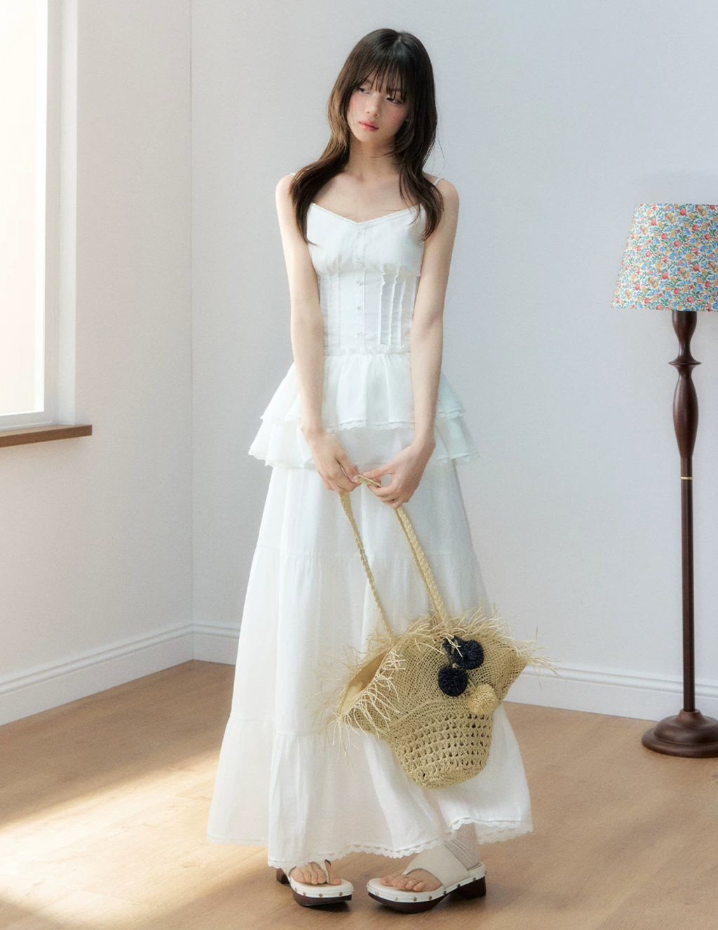 Soote Season White tank top and long skirt set in Original Resort linen