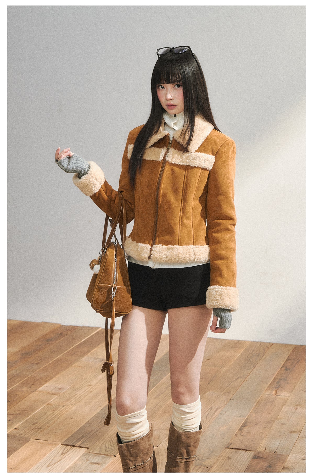 7SHIFTIN Two-Tone Original Design Slim Fit Fleece Jacket for Autumn/Winter, Niche Short Outerwear