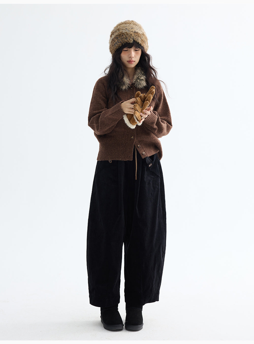 LEBEMIO "LeBemio" "Barn Basin" Classic Style Corduroy Flared Pants with Waist Tie