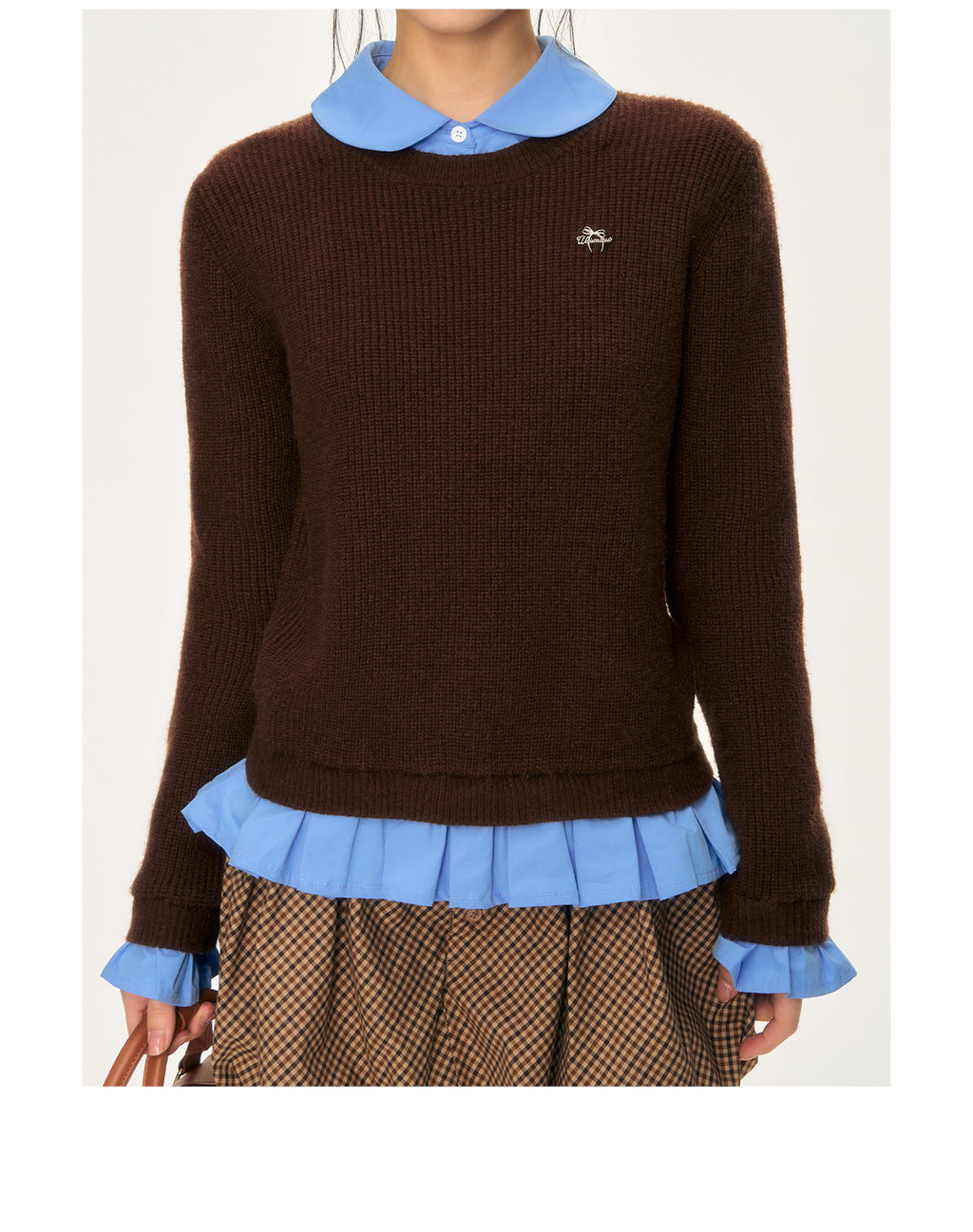 WEEKENDHUB ブラウン ツーピース セーター 秋冬スタイル、韓国風ワークシャツ モデル 2025 レディース