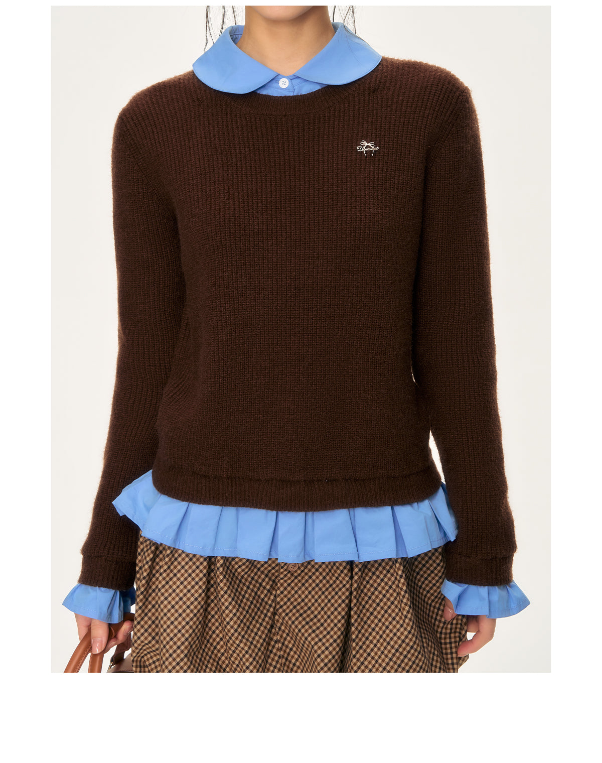 WEEKENDHUB Brown two-piece sweater autumn winter style, Korean style work shirt model 2025 for women