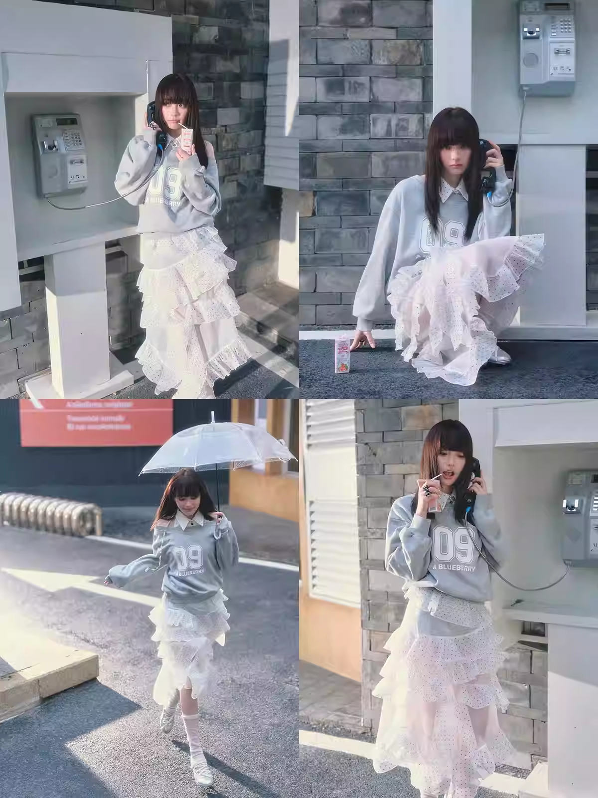 ABLUEBERRY polka dot tiered midi skirt in blueberry blue, asymmetrical design by Liu Dingtu, Spring 2026, hot shorts for girls.