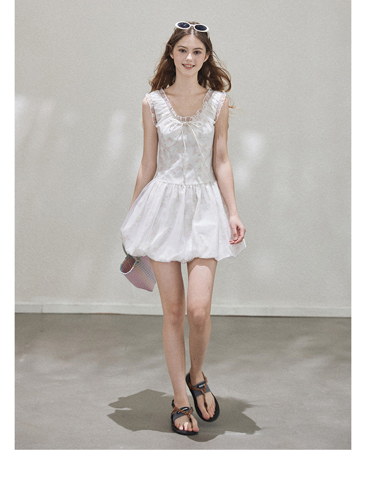 "Misty Summer" Sleeveless floral dress for women, Callmelater floral lace tutu dress