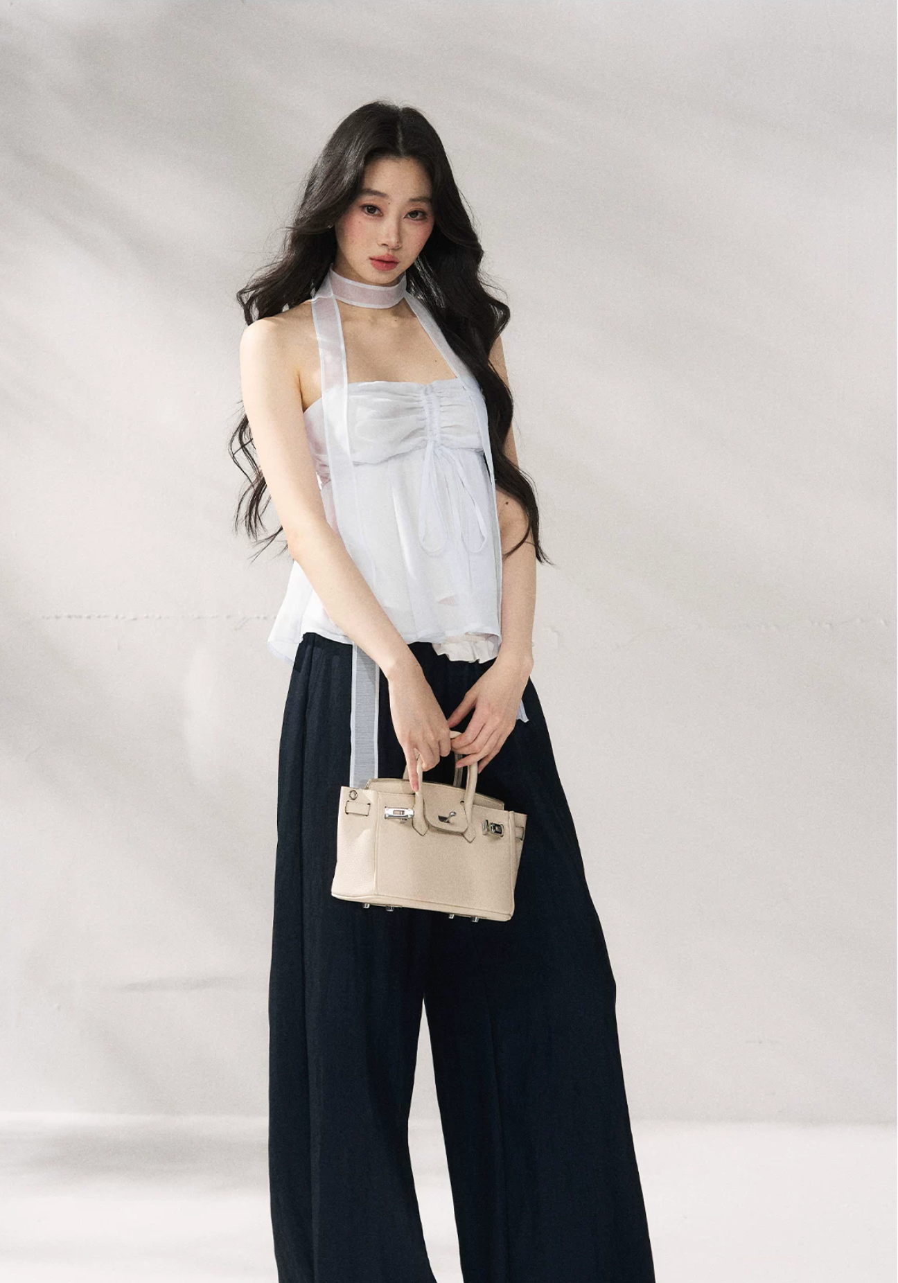 7SHIFTIN High-waisted wide-leg pants with unique design, new summer style, flattering wide-leg pants, natural solid color