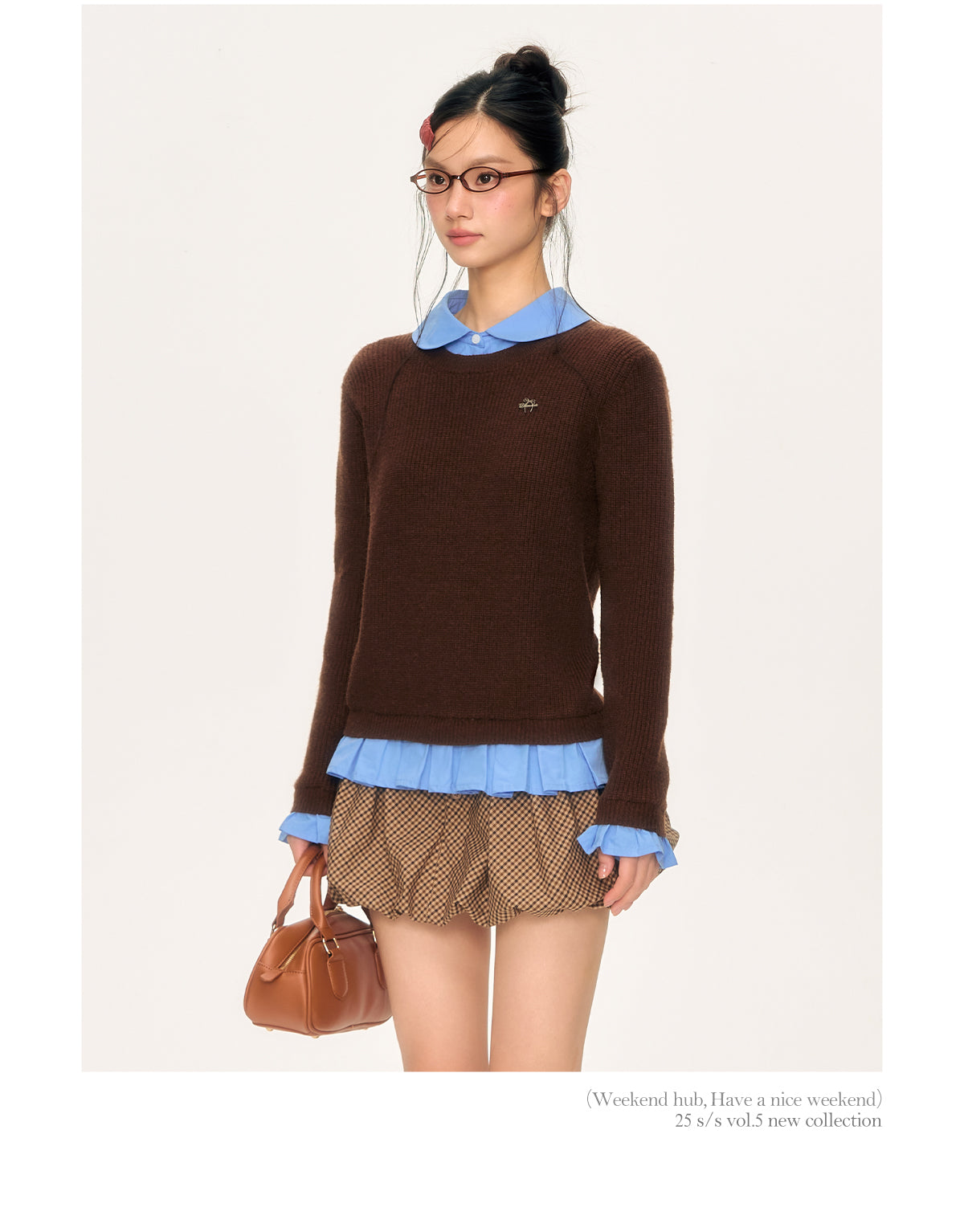 WEEKENDHUB Brown two-piece sweater autumn winter style, Korean style work shirt model 2025 for women