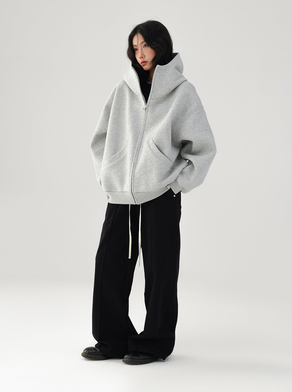 Acestudios grey fleece lined zip line hoodie