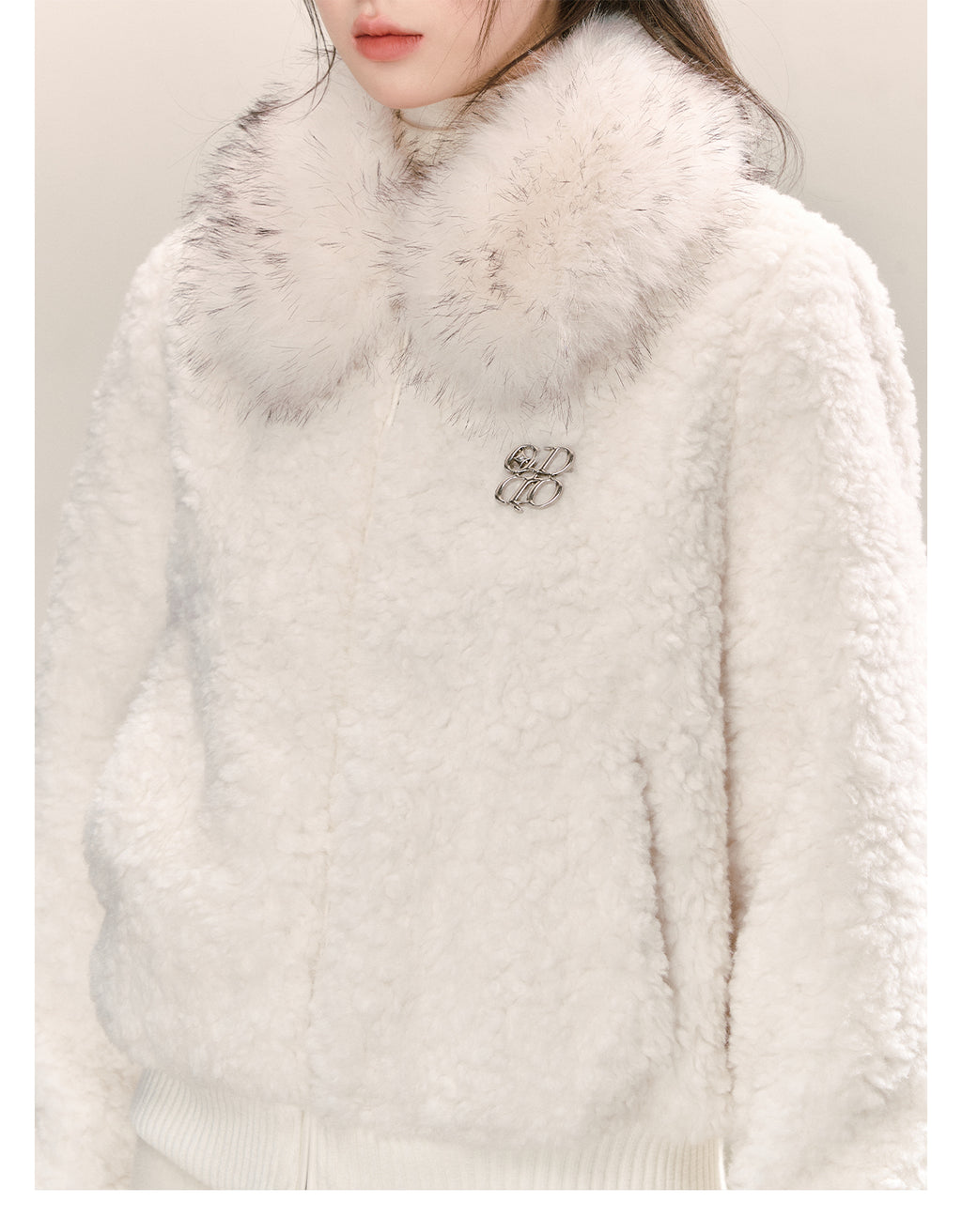 QDQD Cute Korean style short fur collar coat, thick and warm for fall and winter, super cute velvet coat