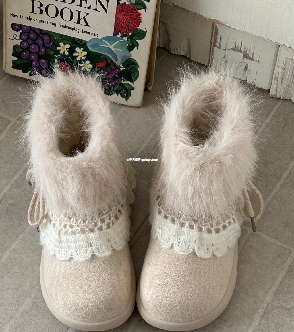 SPRINGSTORE Spring Store Women's Millennium Style Fur Snow Boots, New for 2025, Thick Fleece Lining