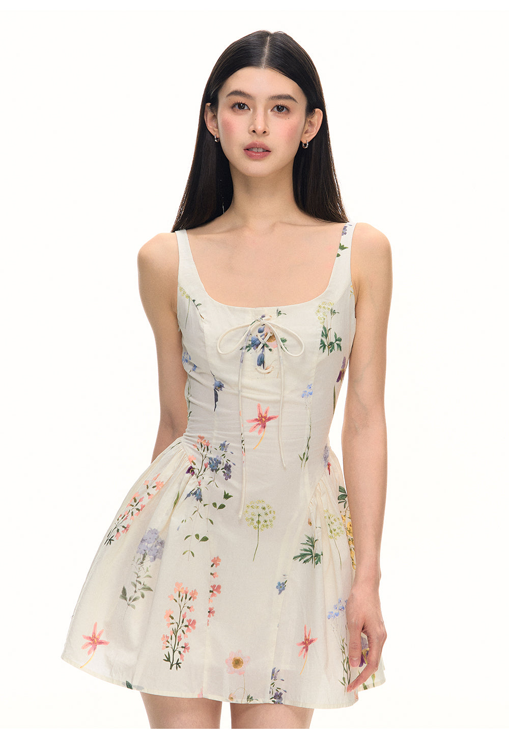 Chunzi women's summer 2025 new white floral dress with belt short skirt