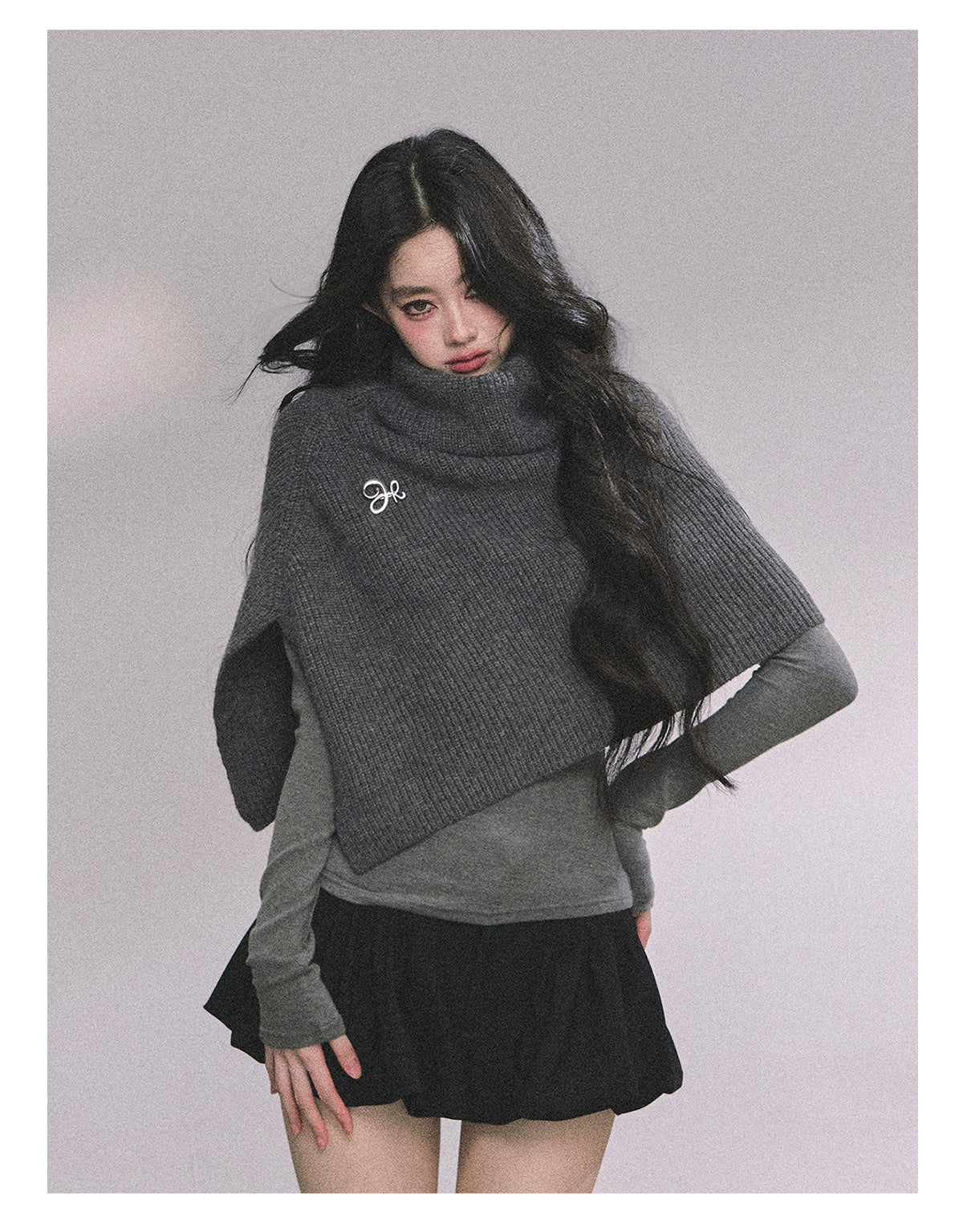 SHAOYEYAN Women's "Late Autumn Sycamore" French Knitted High Neck Sweater, Autumn Gray Coat