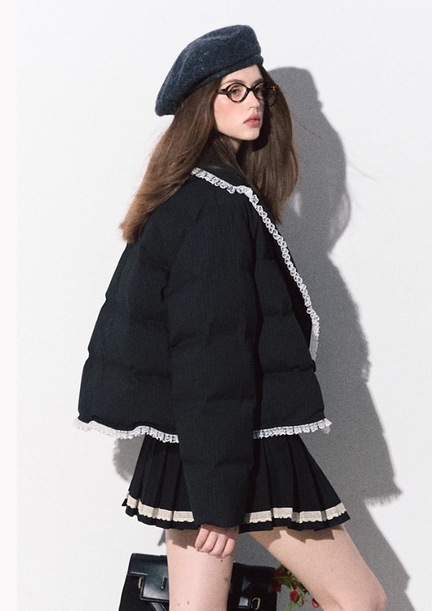 OAKMOO Women's "Hidden Desire" New Autumn/Winter Style Short Lace Warm Down Jacket Short Coat