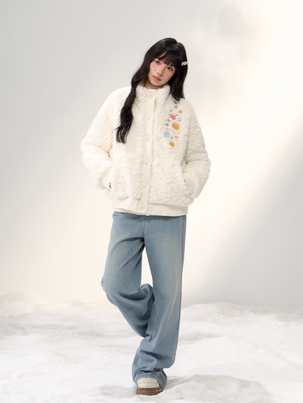 UMOUMO Warm and versatile embroidered stand collar quilted jacket by umoumo