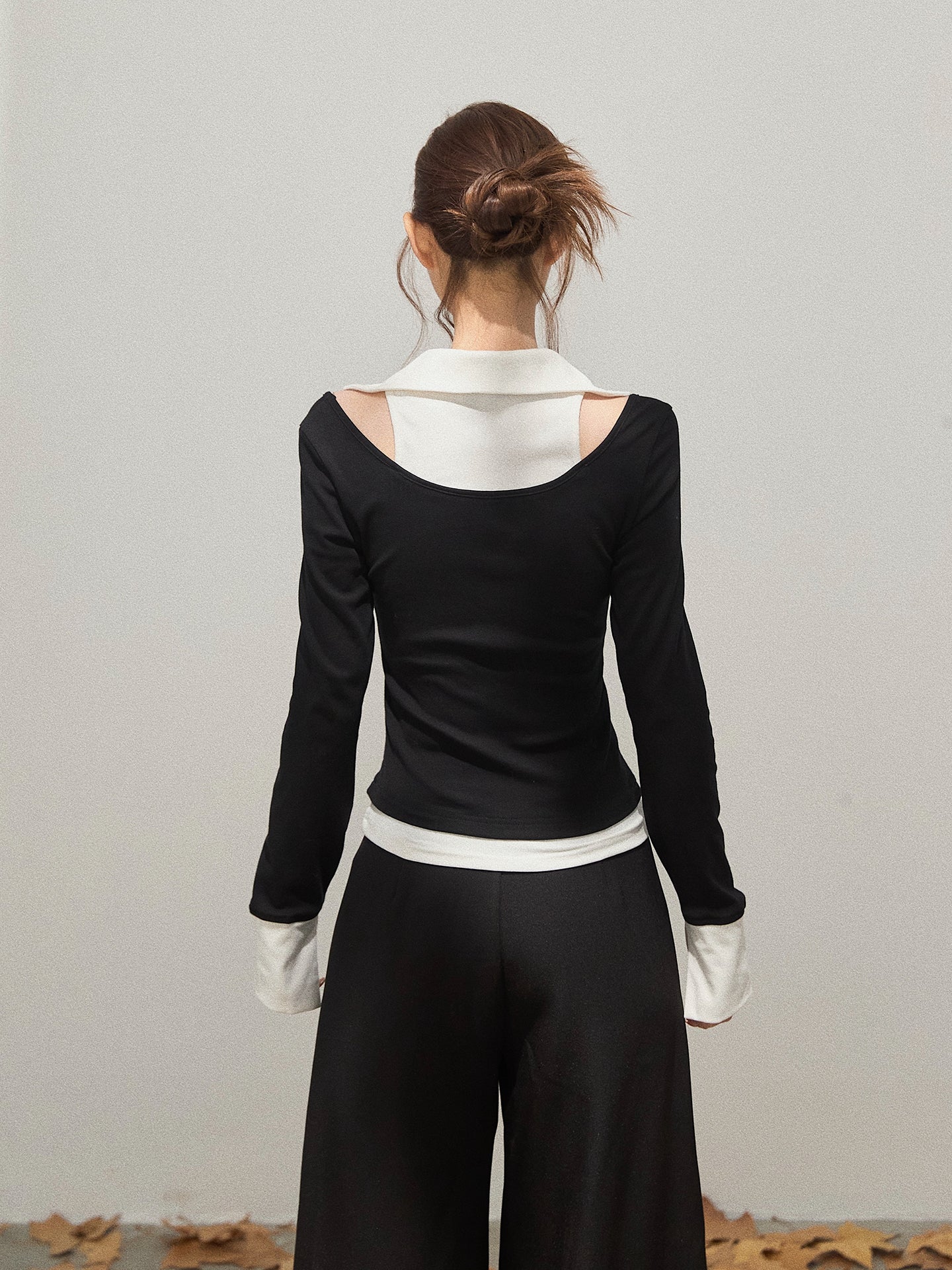 Women's Fall Design Two-Piece Tight Long Sleeve T-Shirt, Slim Waist and Easy to Match Therous