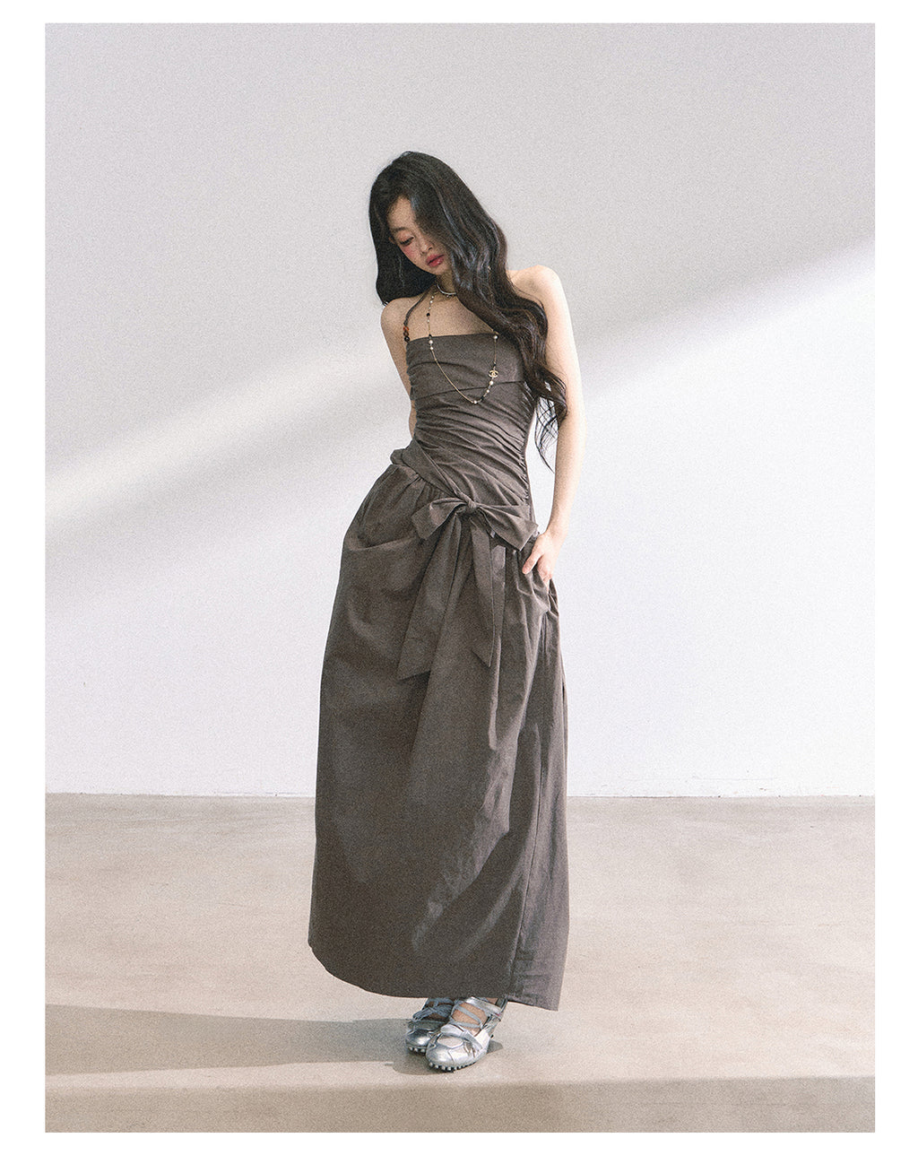 Shaoyeyan Summer Women's Cool Halter Neck Long Tube Dress with Beaded Straps