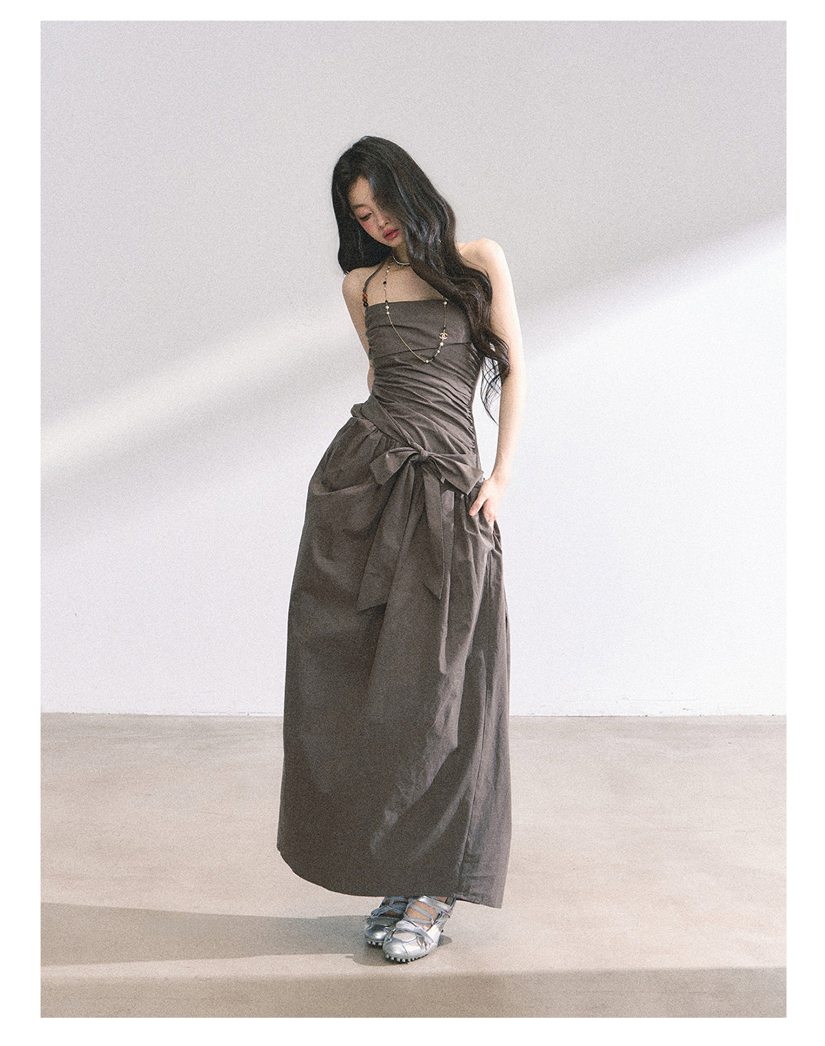 Shaoyeyan Summer Women's Cool Halter Neck Long Tube Dress with Beaded Straps