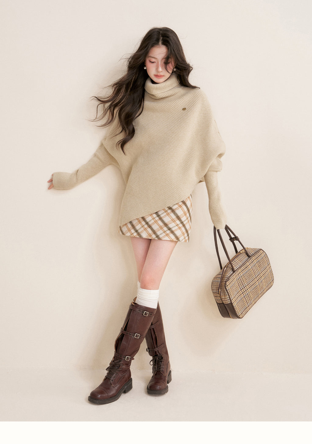 KROCHE Retro Butter Cookie Plaid A-line Wool Short Skirt 25aw