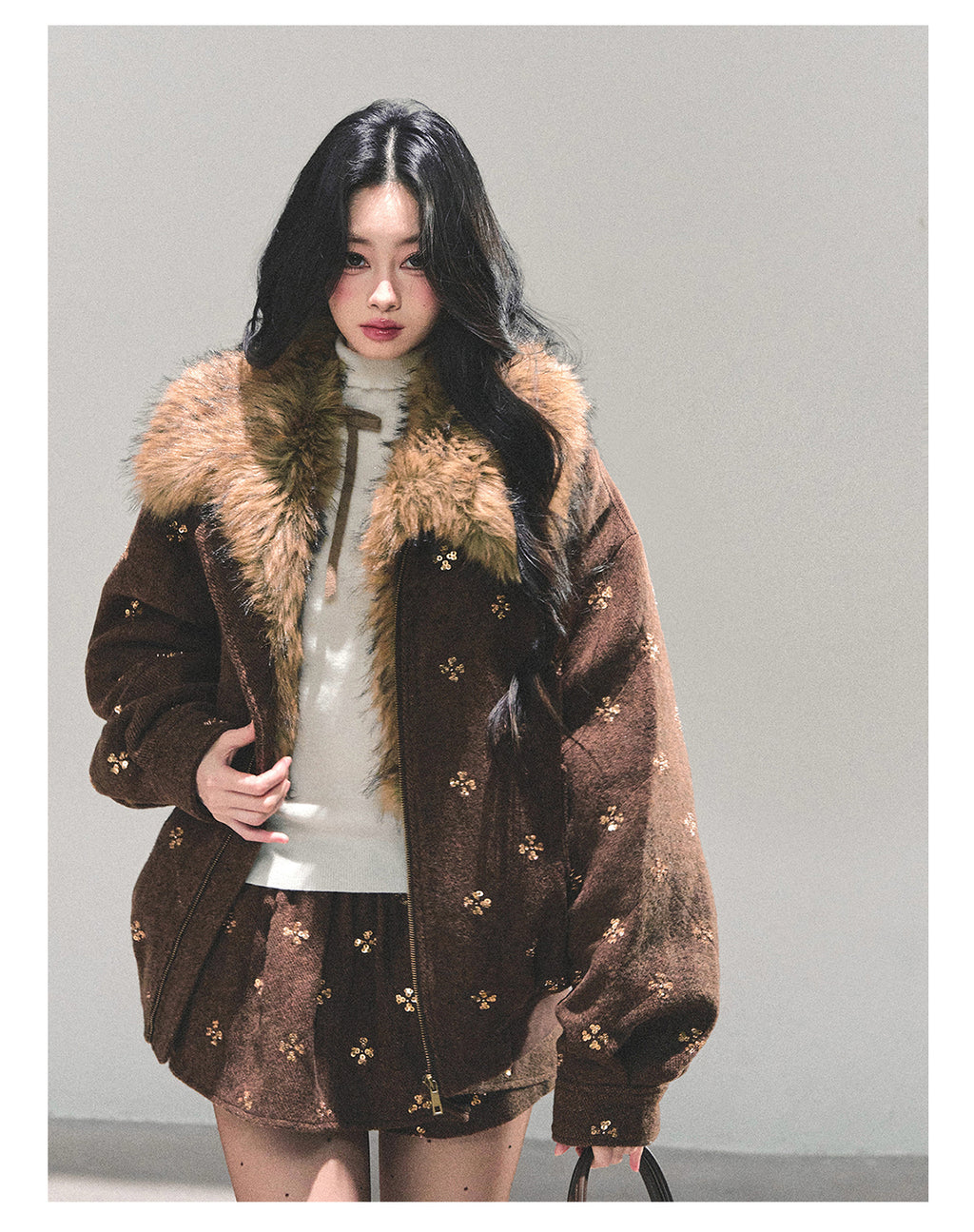 SHAOYEYAN Aomalm Women's Merard "Whisper of Falling Snow" Woolen Suit - Two-Piece Winter Quilted Jacket and Skirt Set