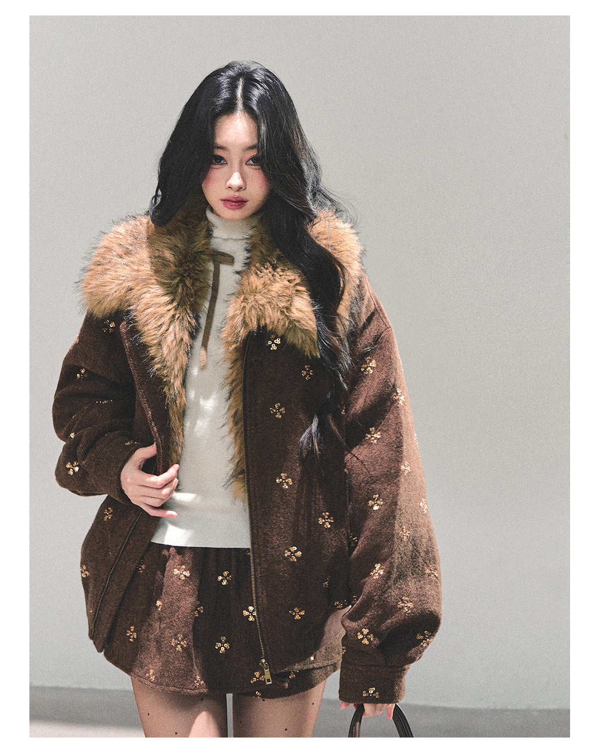 SHAOYEYAN Aomalm Women's Merard "Whisper of Falling Snow" Woolen Suit - Two-Piece Winter Quilted Jacket and Skirt Set