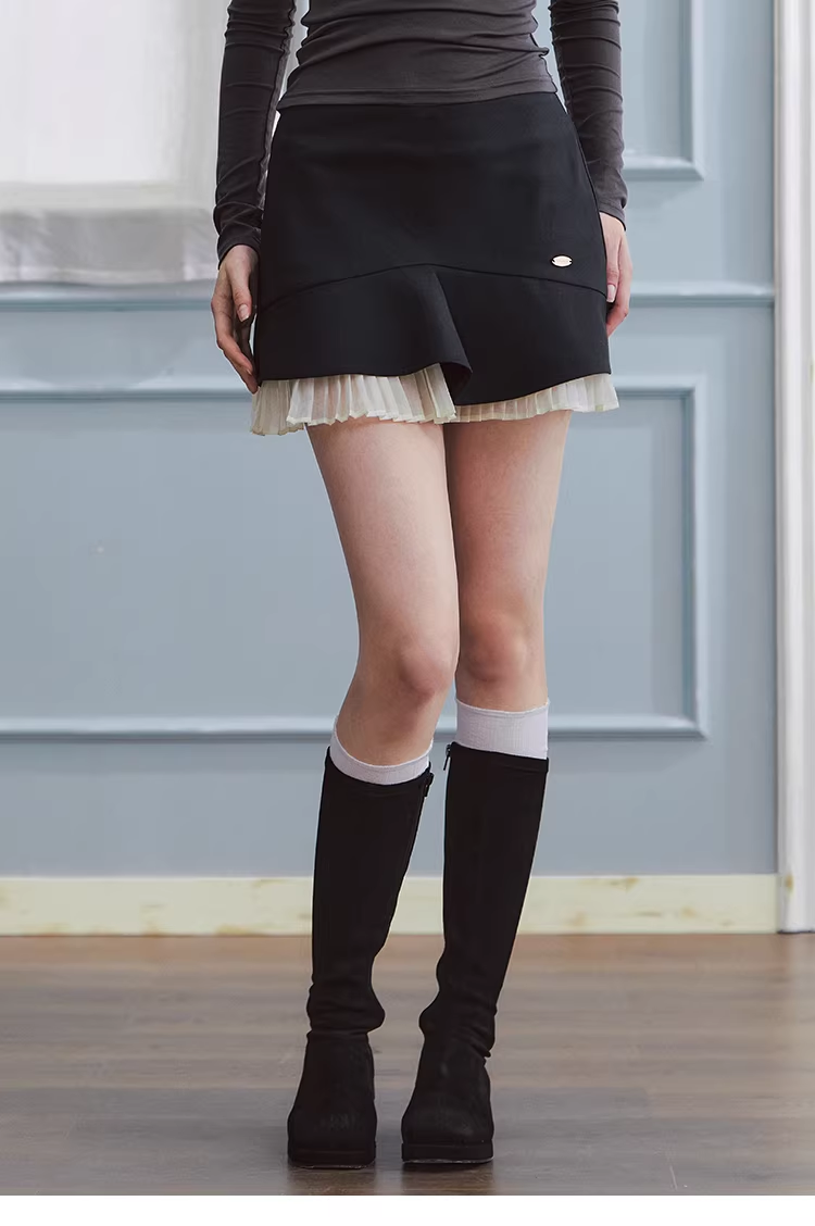 LaluneDuCiel Sea Island Waves: Irregularly pleated midi skirt, light and sweet.