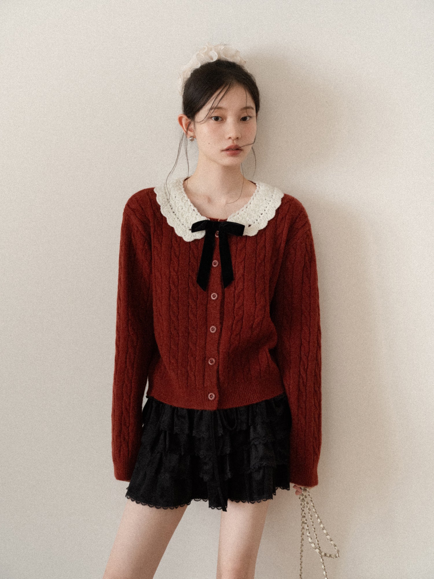 CANTONSTORY New winter style sweet apricot high-waisted midi dress for women, tight-fitting A-line dress, short skirt