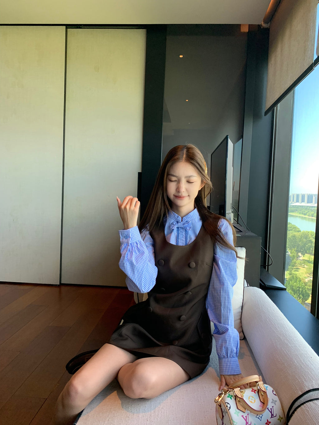 RISEAAUU "Miss Betty" women's autumn college style striped sleeveless vest dress slim short dress