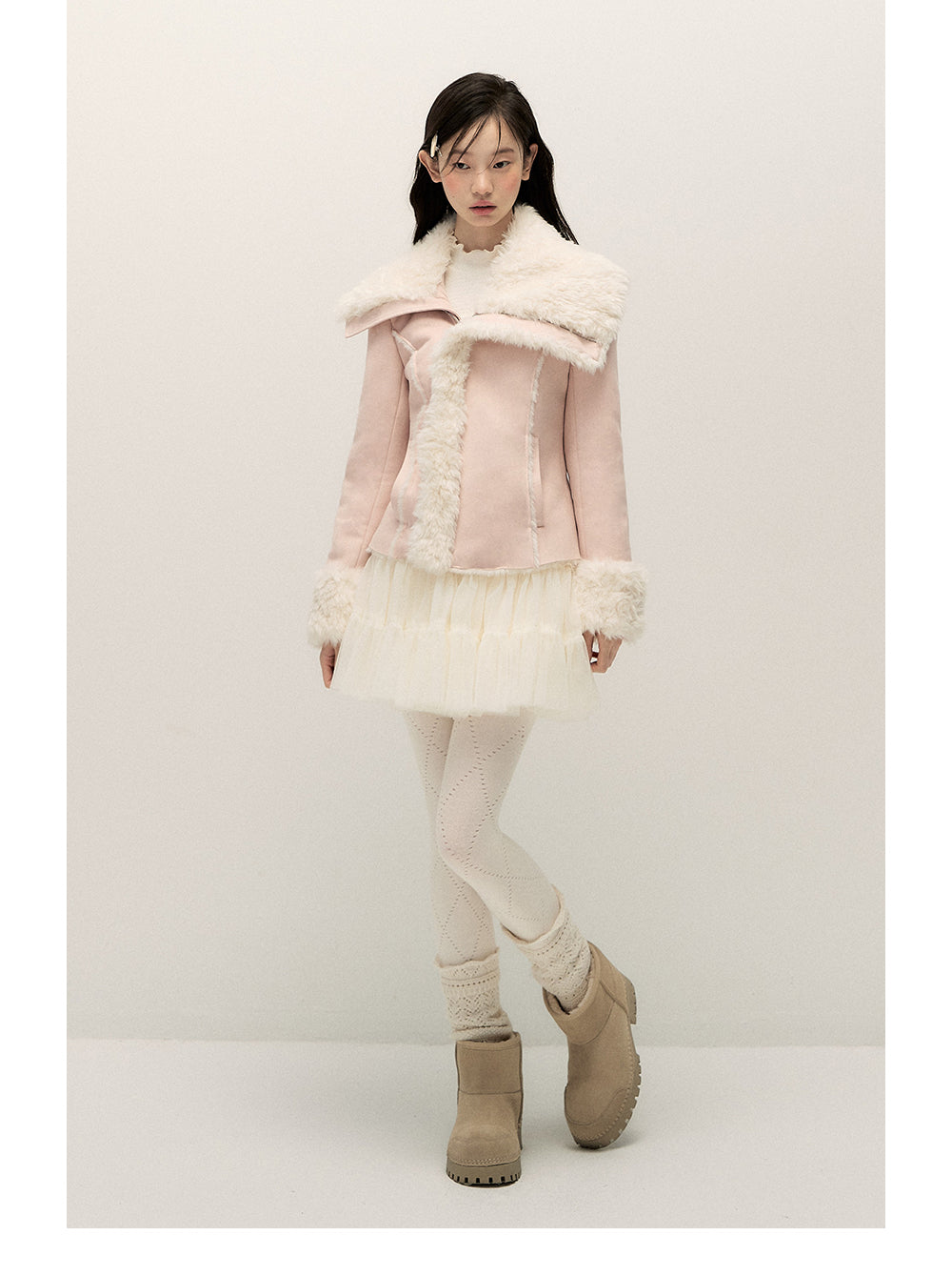 ANNATTO Original Design Winter New Style Fur Lining Coat with Lapel, Slim Fit, Warm and Comfortable - For Women