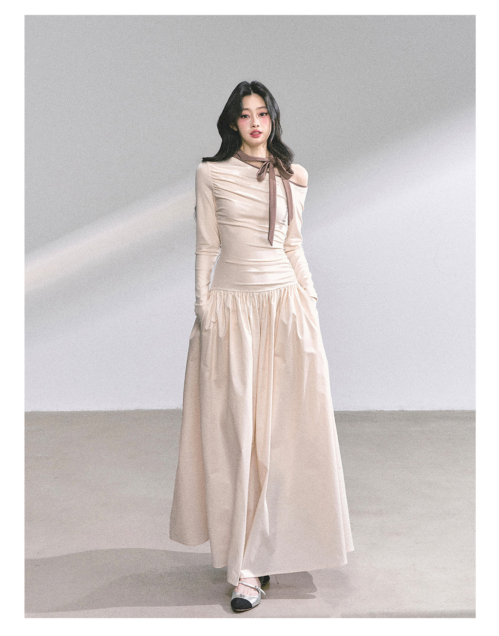 Shaoyeyan Vintage Retro Style Off-the-shoulder Long Sleeve Dress Fits and Cool for Royal Sisters Autumn Slim Waist Long Dress