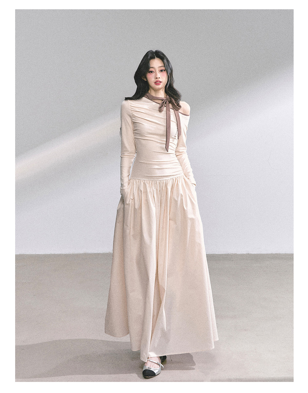 Shaoyeyan Vintage Retro Style Off-the-shoulder Long Sleeve Dress Fits and Cool for Royal Sisters Autumn Slim Waist Long Dress