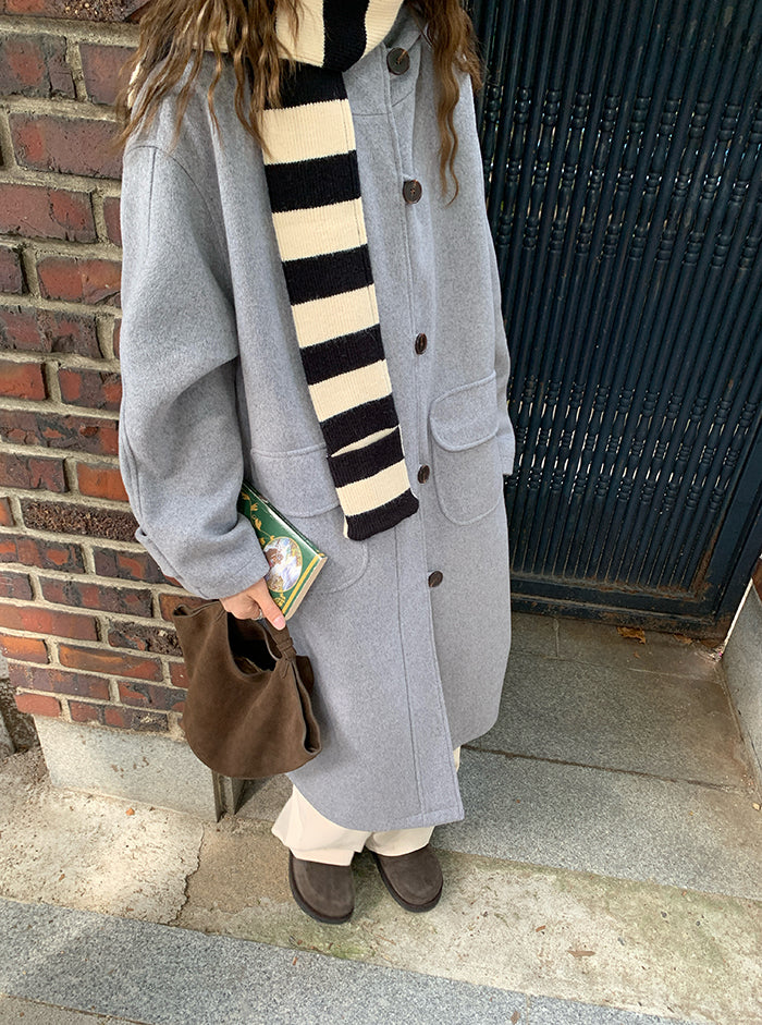 RAINY Women's Classic Single Breasted Hooded Wool Coat, Winter Design, Classic Style, Loose Fit, Versatile Wool Coat