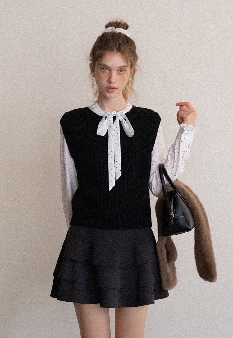 Korean style multi-layered round neck knitted sweater for women autumn and winter solid color, suitable for work EGGKA