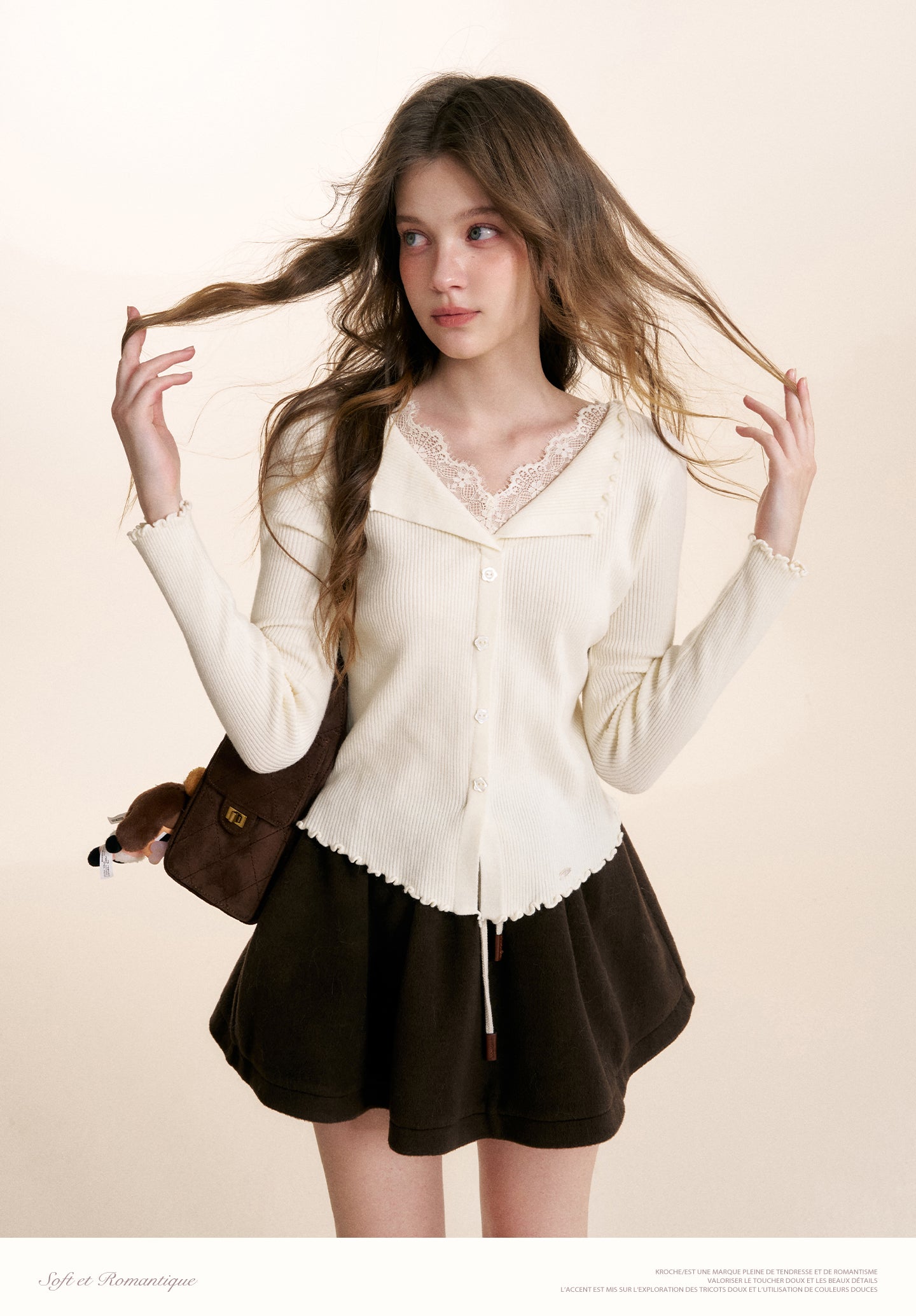 KROCHE Romantic faux lace embroidered two-piece cardigan