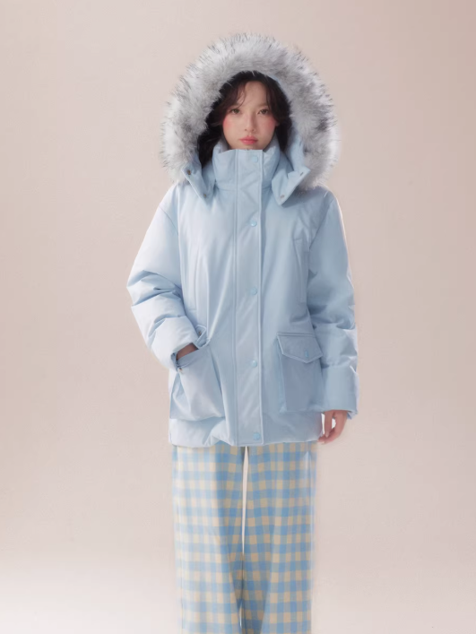 AOORAA [Extremely cold collection] 90% white goose down jacket with three-layer waterproof DuPont fur collar "Warm winter in the land of white snow"