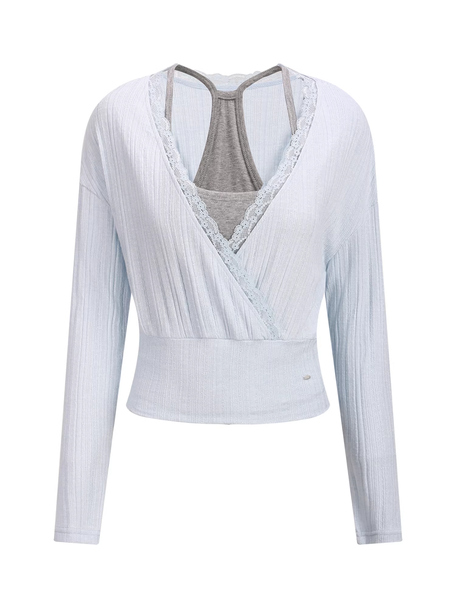 WEEKENDHUB Two-piece set includes a loose spring V-neck tank top and elegant long-sleeve T-shirt with lace trim