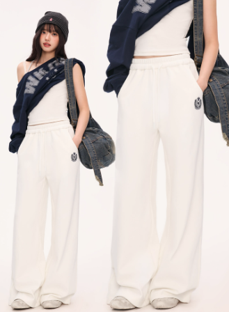 WEEKENDHUB Weekendhub women's casual embroidered letter pants, 2025 new style, loose fit, boyfriend style, lazy look, long pants