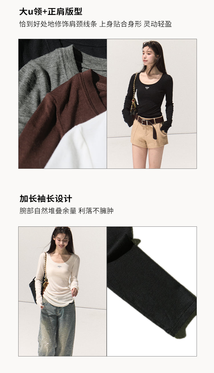 OAKMOO Tencel sweater with long sleeves, slim fit, U-neck (Sale)