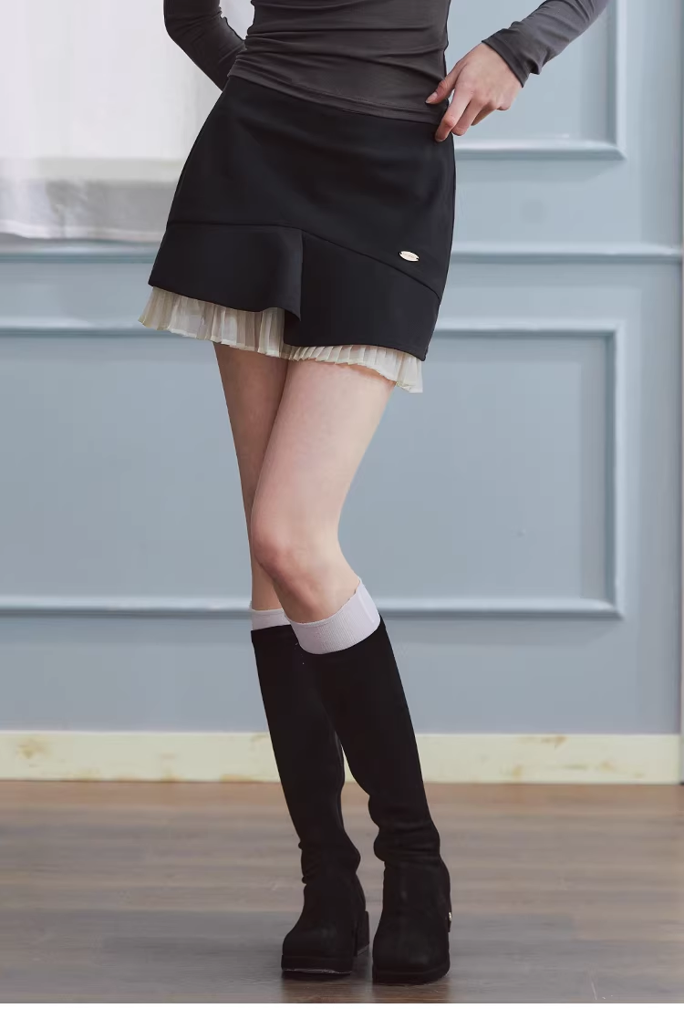 LaluneDuCiel Sea Island Waves: Irregularly pleated midi skirt, light and sweet.