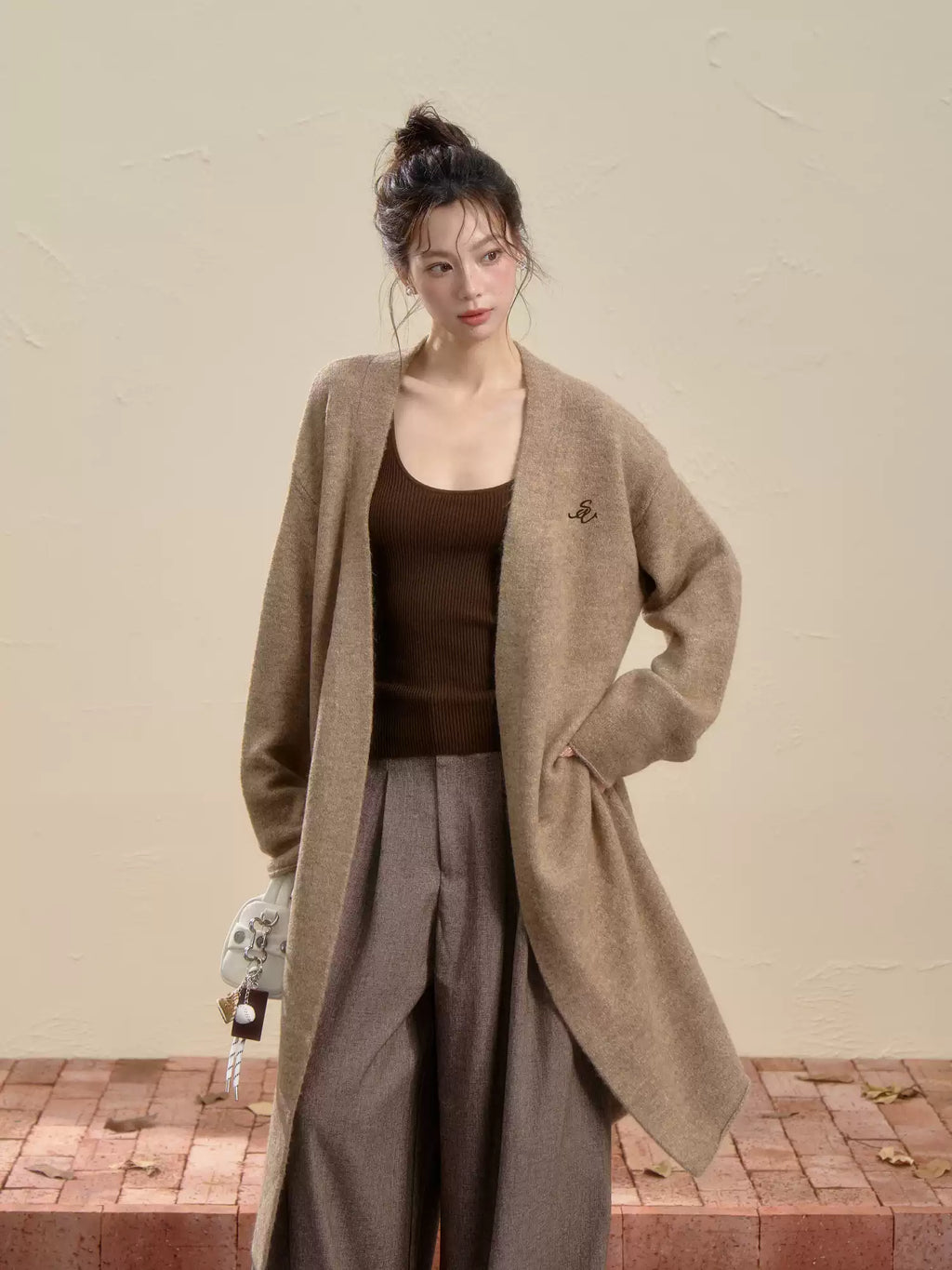 INSLIISA Women's Korean Style Loose and Fluffy Slim Long Wool Coat New Autumn Style Camel Color Niche Coat