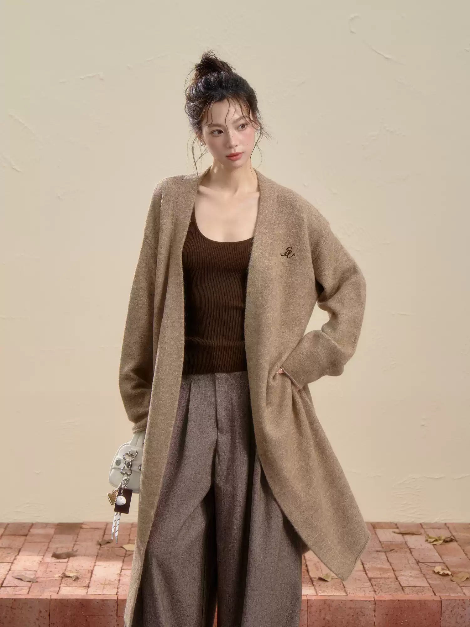 INSLIISA Women's Korean Style Loose and Fluffy Slim Long Wool Coat New Autumn Style Camel Color Niche Coat